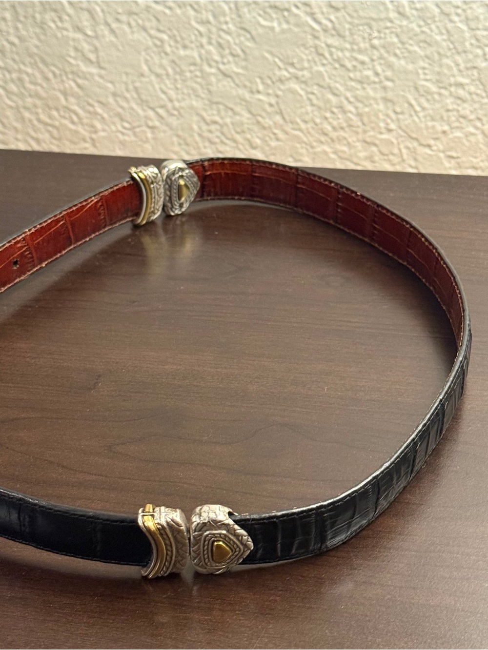 Vintage Reversible Black Brown Croc Embossed Leather Belt Western Size 28 S/M - Picture 14 of 15